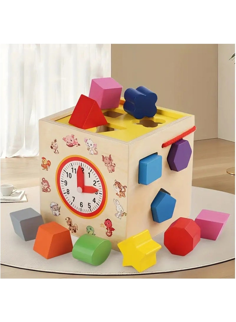 Hihonor New 12-hole Intelligence Box Toy, Children's Educational Early Education Geometric Shape Color Cognition Matching Wooden Toy - Image 1