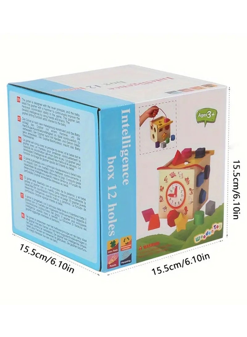 Hihonor New 12-hole Intelligence Box Toy, Children's Educational Early Education Geometric Shape Color Cognition Matching Wooden Toy - Image 4