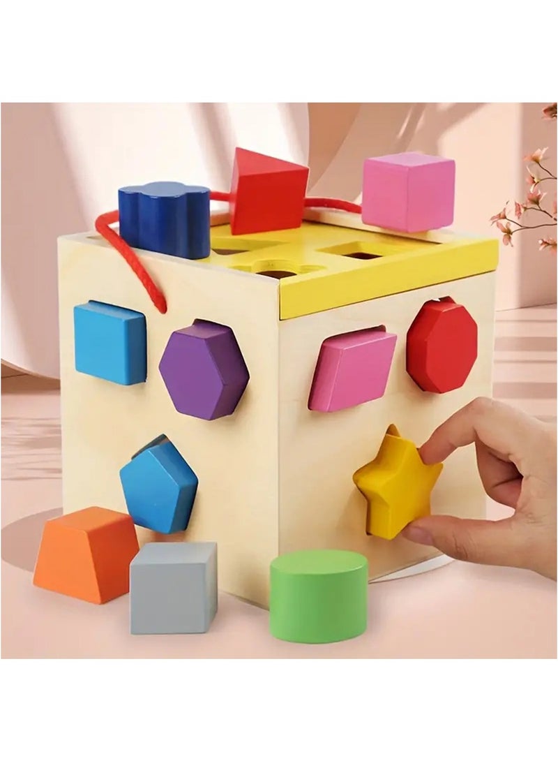 Hihonor New 12-hole Intelligence Box Toy, Children's Educational Early Education Geometric Shape Color Cognition Matching Wooden Toy - Image 2