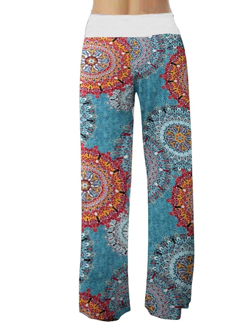 iChunhua Women's Comfy Pajamas Bottom Palazzo Lounge Wide Leg Pants (Blue,M) - Image 2