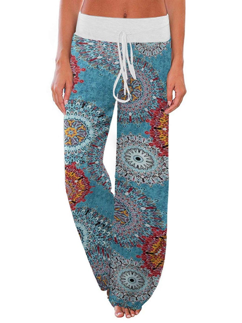 iChunhua Women's Comfy Pajamas Bottom Palazzo Lounge Wide Leg Pants (Blue,M) - Image 1
