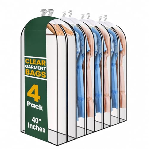 Handy Laundry Clear Garment Bags for Clothes Storage - 4-Pack Plastic Hanging Covers and Clothing Protectors, Long Dress Suit Jacket Closet Cover Dust Proof Garment Bag Set for Organized Wardrobe Storage (40") - Image 1