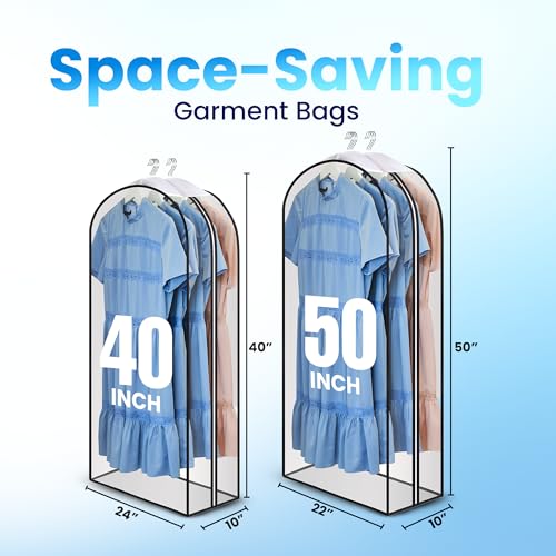 Handy Laundry Clear Garment Bags for Clothes Storage - 4-Pack Plastic Hanging Covers and Clothing Protectors, Long Dress Suit Jacket Closet Cover Dust Proof Garment Bag Set for Organized Wardrobe Storage (40") - Image 2