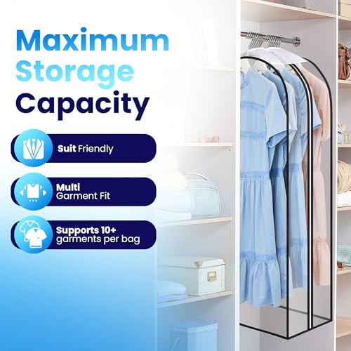 Handy Laundry Clear Garment Bags for Clothes Storage - 4-Pack Plastic Hanging Covers and Clothing Protectors, Long Dress Suit Jacket Closet Cover Dust Proof Garment Bag Set for Organized Wardrobe Storage (40") - Image 5