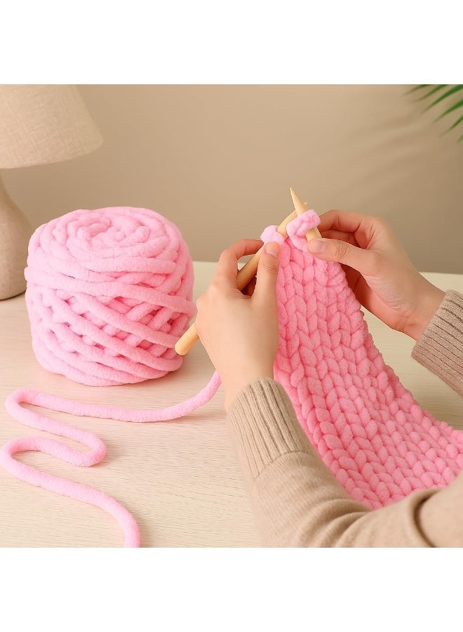ChicAbode Chunky Chenille Yarn, Soft Thick Fluffy Yarn for Hand Knitting, 49Yds Velvet Crochet Yarn for Making Blankets Weaving DIY Craft (Pink) - Image 4