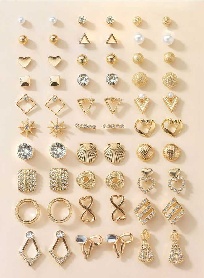 60pcs Statement Earrings, Gold Stud Earrings for Women & Fashion Big Geometric Earrings - Image 1