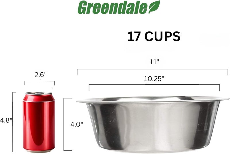 Greendale - 4 Pack - 17 Cup Capacity - Stainless Steel Metal Dog Bowls - Perfect for Dog Food and Water. Wrong Size? Click to Look at Our Size Options. - Image 4