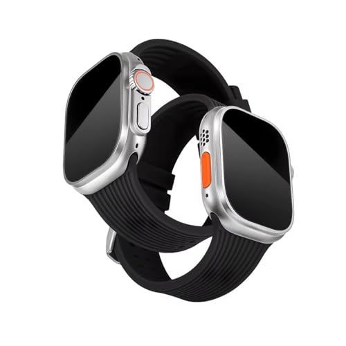 Printme Sports Silicone Band Compatible with Apple Watch 49 mm, 45 mm, 44 mm, 42 mm, Dual Lock Pin, Adjustable Strap for iWatch Series Ultra, Ultra 2, SE, SE 2, Series 3,4,5,6,7,8 (Black) - Image 1