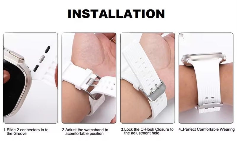 Printme Sports Silicone Band Compatible with Apple Watch 49 mm, 45 mm, 44 mm, 42 mm, Dual Lock Pin, Adjustable Strap for iWatch Series Ultra, Ultra 2, SE, SE 2, Series 3,4,5,6,7,8 (Black) - Image 5