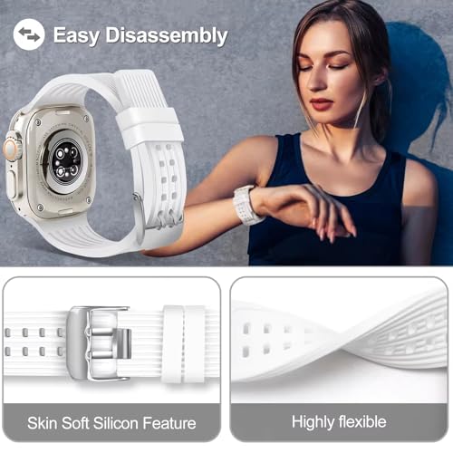 Printme Sports Silicone Band Compatible with Apple Watch 49 mm, 45 mm, 44 mm, 42 mm, Dual Lock Pin, Adjustable Strap for iWatch Series Ultra, Ultra 2, SE, SE 2, Series 3,4,5,6,7,8 (Black) - Image 3
