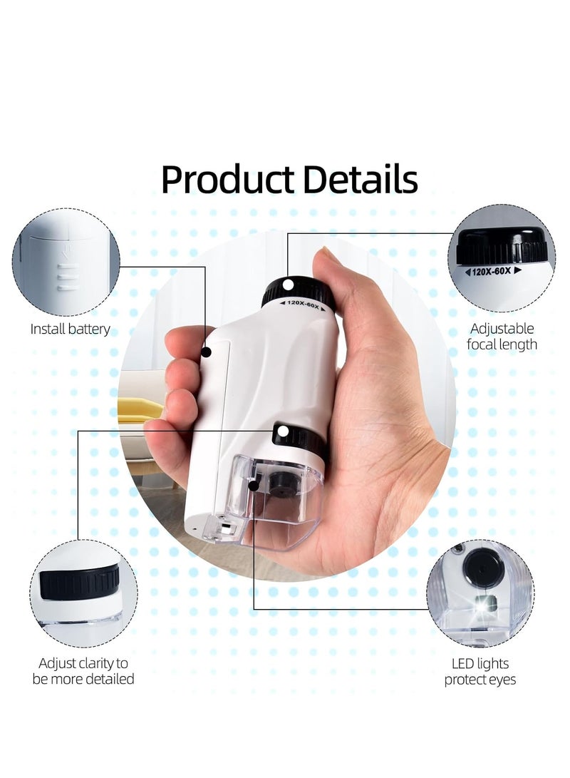 60X-120X Pocket Microscope, Portable Mini Microscope, Bright Vision, Easy Focus with Slides, Handheld Microscope for Children and Adults - Image 3