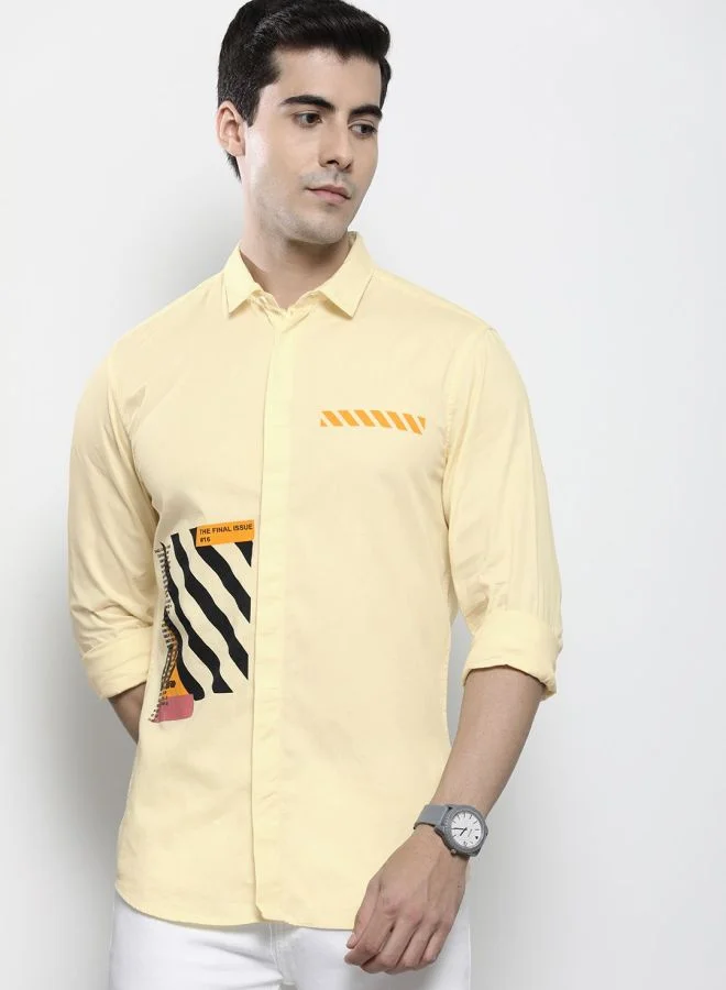 The Indian Garage Co Men Regular Fit Placement Print Full Sleeves Spread Collar Casual Shirt