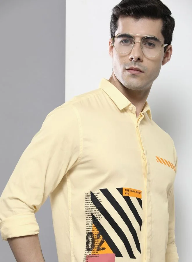 The Indian Garage Co Men Regular Fit Placement Print Full Sleeves Spread Collar Casual Shirt