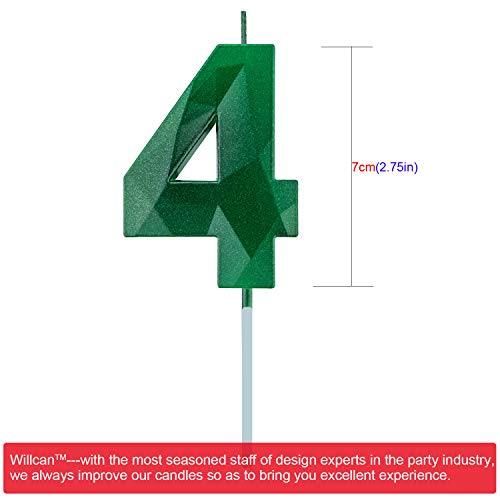 Willcan 3D Diamond Shape Tall 4 Green Color Glitter 4 Candles, Happy Birthday Cake Toppers Decorating and Celebrating for Adults/Kids Party/Family Baking - Image 2