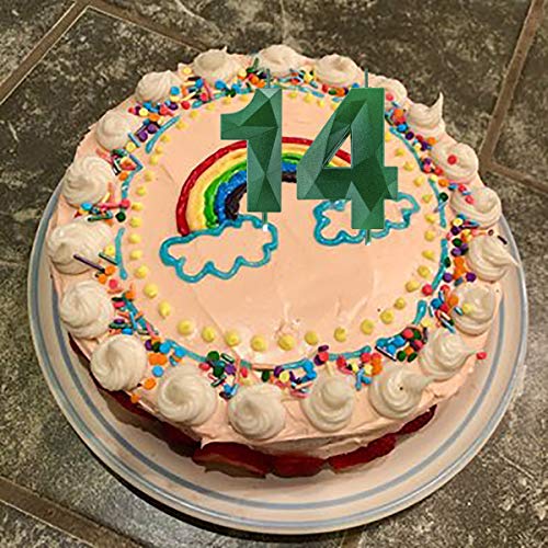 Willcan 3D Diamond Shape Tall 4 Green Color Glitter 4 Candles, Happy Birthday Cake Toppers Decorating and Celebrating for Adults/Kids Party/Family Baking - Image 4