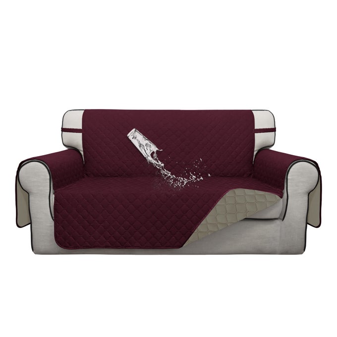 DOUBLE PROTECTION 100 WATERPROOF LOVESEAT SOFA COVERS FOR LIVING ROOM COUCH COVERS FOR 2 CUSHION COUCH SOFA REVERSIBLE FURNITURE PROTECTOR SOFA COVER FOR DOGS LOVESEAT WINEBEIGE