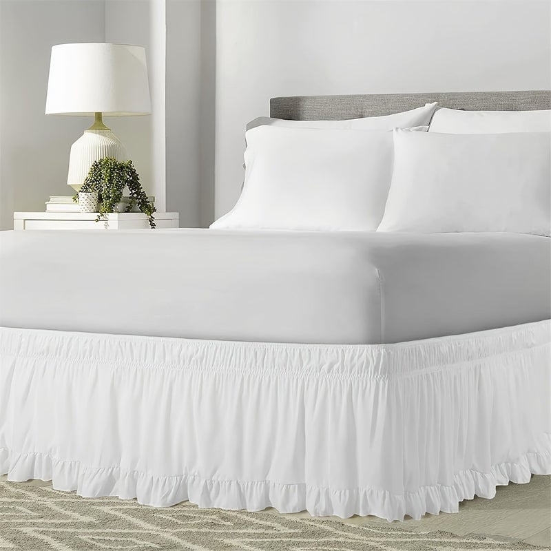 Milky White King Size Stretching Flanged Bed Skirt Lace Style Bed Cover with Double Elastic Dust Protection for Bedroom Guest Room Hotel - Image 2