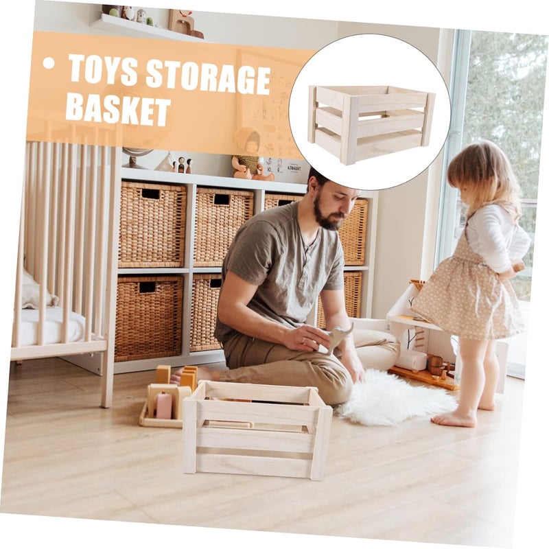 Large Capacity Vintage Wooden Storage Basket Hollow Design for Laundry Boys and Girls Toys and Sundries Sturdy and for Home Organization and Compact for Easy Handling - Image 3