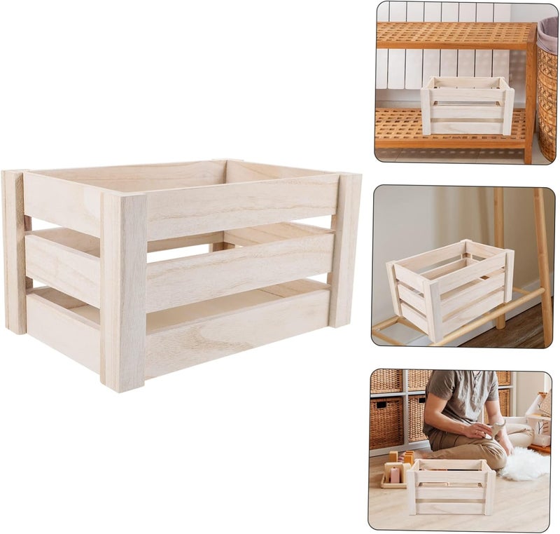 Large Capacity Vintage Wooden Storage Basket Hollow Design for Laundry Boys and Girls Toys and Sundries Sturdy and for Home Organization and Compact for Easy Handling - Image 4