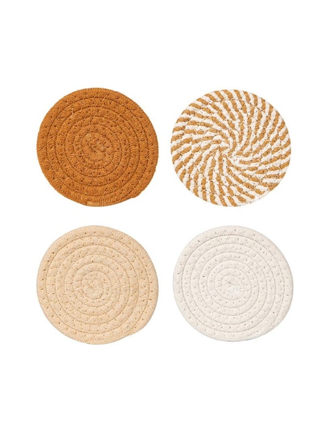 8Pcs Boho Minimalist Hand Woven Cotton Absorbent Drink Coasters 11cm with Iron Storage Holder, Tabletop Protection Cup Mats, Housewarming Holiday Gift for All Cups - Image 4
