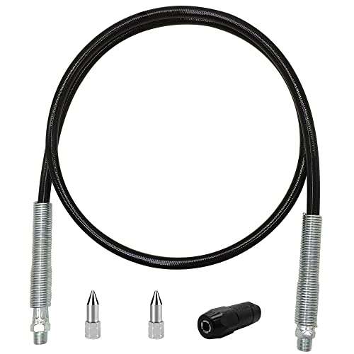 Neasyth 47in 4-Piece Grease Gun Hose Kit, Grease Gun Accessories Set Includes 47in Flex Grease Hose Extension, 4-Jaw Standard Grease Couplers and 2pcs Sharp Nozzles (1/8" NPT)… - Image 1
