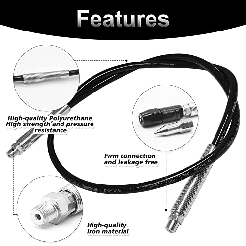 Neasyth 47in 4-Piece Grease Gun Hose Kit, Grease Gun Accessories Set Includes 47in Flex Grease Hose Extension, 4-Jaw Standard Grease Couplers and 2pcs Sharp Nozzles (1/8" NPT)… - Image 3