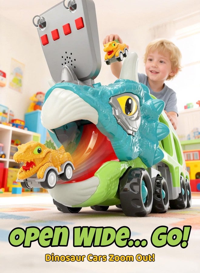 LADFAR Dinosaur Toys for Kids 3-5, Toddler Boy Toys, Dinosaur Carrier Truck with 8 Pull Back Cars, Transport Carrier Truck for Toddlers, Birthday Gifts with Music & Lights for 2 3 4 5+ Year Old Boys - Image 5