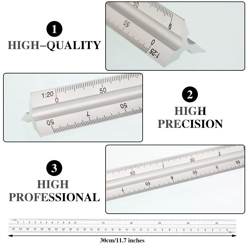 Zonon 10 Pcs Plastic Drawing Template Ruler Geometric Drawing 12 Inch Triangular Aluminum Architect Scale Measuring Templates Building Geometric Kit Plastic Ruler for Drafting(Stylish,Yellow) - Image 2