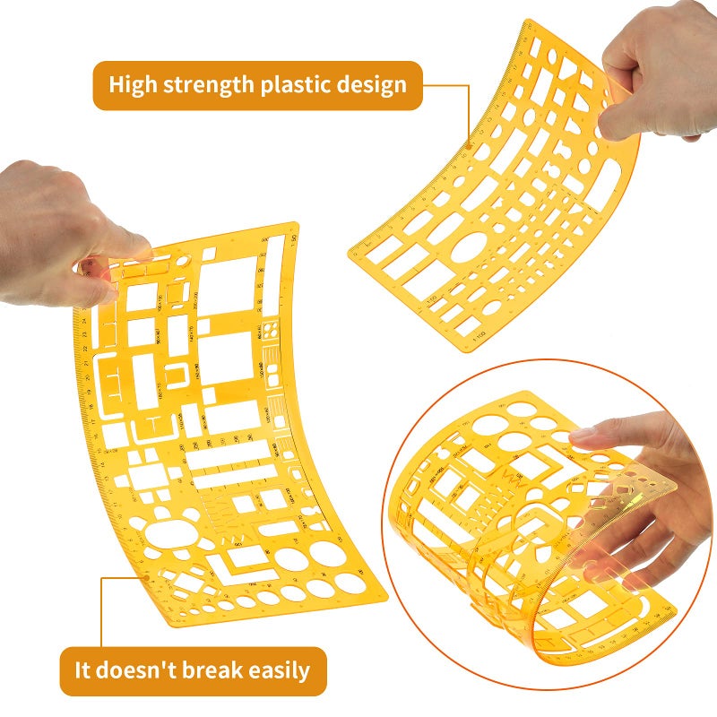 Zonon 10 Pcs Plastic Drawing Template Ruler Geometric Drawing 12 Inch Triangular Aluminum Architect Scale Measuring Templates Building Geometric Kit Plastic Ruler for Drafting(Stylish,Yellow) - Image 5