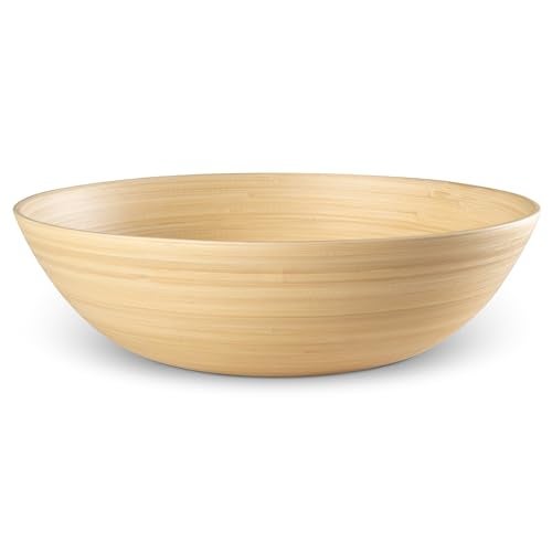 LEXA 12" Handmade Bamboo Salad Bowl – 130 oz Large Wooden Fruit Bowl for Kitchen Counter, Natural Bamboo - Image 1