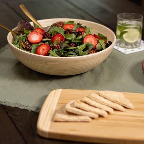 LEXA 12" Handmade Bamboo Salad Bowl – 130 oz Large Wooden Fruit Bowl for Kitchen Counter, Natural Bamboo - Image 2