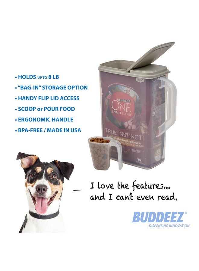 Buddeez Pet Food Storage Container  8 Pounds Capacity Dog Food Storage, Cat Food, & Bird Seed Container With Durable Ez Grip Handle, Ez Flip Lid With Gray Lid (Includes 1 Cup Clear Scoop) - Image 2