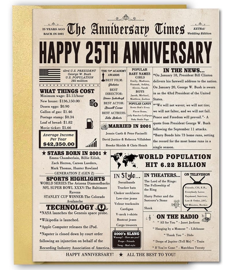 FANCYLUCKY Jumbo 25th Anniversary Card for Husband Wife Couples, Big 25 Year Anniversary Card Gifts for Dad Mom Parents, Romantic Silver Wedding Gifts for Husband Wife - Image 1