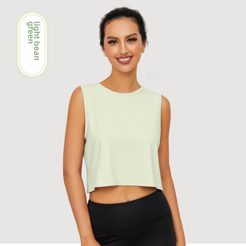 Breathable Quick-Dry Yoga Tank Top Women 2024 Light Bean Green (Short)
