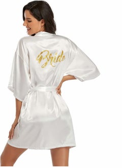KASTWAVE Nightgown, Lady Spring and Summer Simulation Silk, Bridal Gown Morning, Bridesmaid Dress Mid-length Embroidered, Bathrobe Home Wear (Pearl White, L)  - Image 1