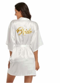 KASTWAVE Nightgown, Lady Spring and Summer Simulation Silk, Bridal Gown Morning, Bridesmaid Dress Mid-length Embroidered, Bathrobe Home Wear (Pearl White, L)  - Image 3