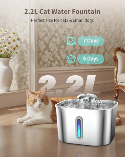 Vekonn Cat Water Fountain Stainless Steel, 2.2L/74oz Cat Fountain with Quiet Pump, Automatic Pet Water Dispenser, Ideal for Multi-pet Homes, Fresh & Clean Water for Cats and Dogs - Image 2
