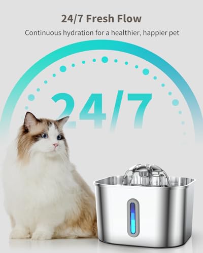 Vekonn Cat Water Fountain Stainless Steel, 2.2L/74oz Cat Fountain with Quiet Pump, Automatic Pet Water Dispenser, Ideal for Multi-pet Homes, Fresh & Clean Water for Cats and Dogs - Image 4