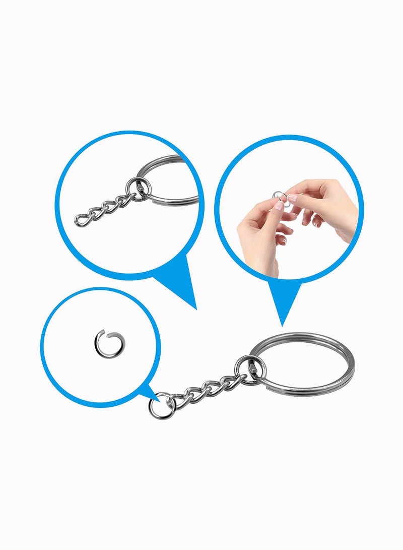 حلقة مفاتيح، حلقة مفاتيح مع سلسلة وحلقات قفز 1 بوصة حجم صغير حلقات مفاتيح معدنية فولاذية مقسومة أجزاء حلقة مفاتيح مع موصل حلقة قفز مفتوحة للاستخدام المنزلي والحرف، 90 عبوة - Image 3