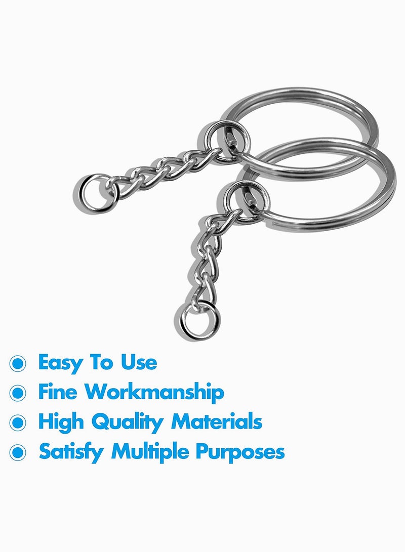 حلقة مفاتيح، حلقة مفاتيح مع سلسلة وحلقات قفز 1 بوصة حجم صغير حلقات مفاتيح معدنية فولاذية مقسومة أجزاء حلقة مفاتيح مع موصل حلقة قفز مفتوحة للاستخدام المنزلي والحرف، 90 عبوة - Image 2