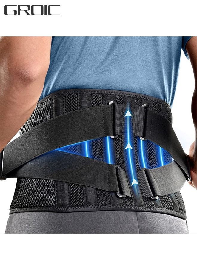 GROIC - Lower Back Pain Relief with 7 Metal Plates Supports , Air Mesh Back Brace for Adult, Adjustable Back Support Belt for Work , Anti-skid Lumbar Support for Sciatica Scoliosis - Image 1