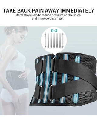 Lower Back Pain Relief with 7 Metal Plates Supports , Air Mesh Back Brace for Adult, Adjustable Back Support Belt for Work , Anti-skid Lumbar Support for Sciatica Scoliosis - view 2