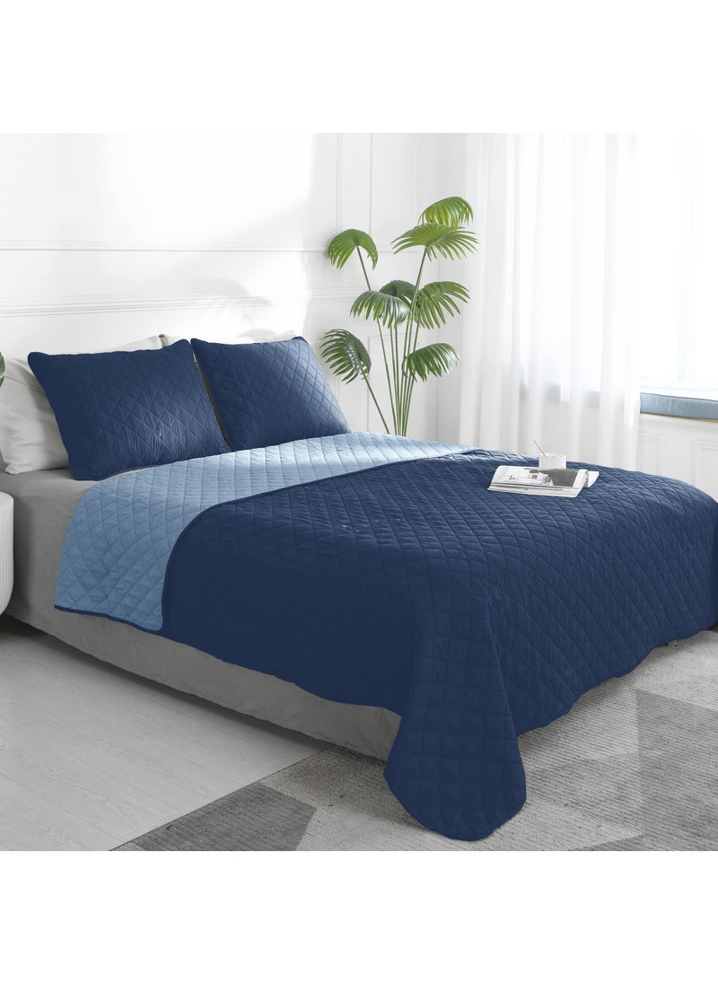 Easy-Going EasyGoing Twin Size Reversible Quilt Set with 1 Quilt and 1 Pillow Sham Soft Bed Quilt Cover Water Resistant Lightweight Microfiber Bedspread Stain Resistant Dark BlueLight Blue 