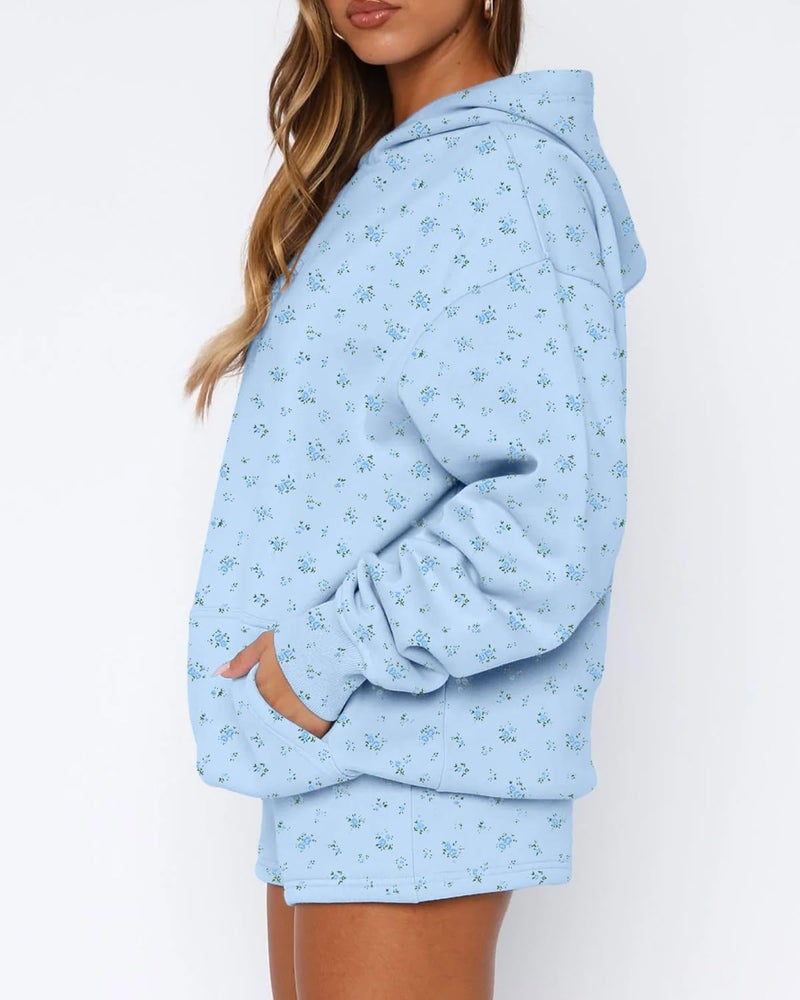 BAIGRAM Women Oversized Ditsy Floral Fleece Hoodies Snowflake Print Hooded Sweatshirt 2025 Y2K Aesthetic Fall Pullover - Image 2