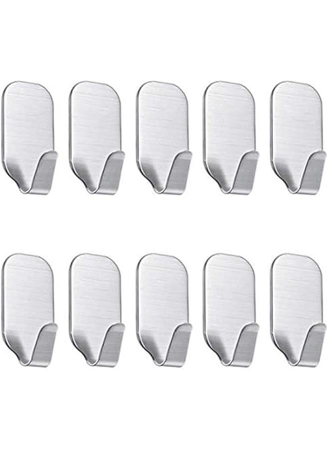 Beauenty Adhesive Heavy Duty Wall Hooks Stainless Steel Ultra Strong, No Drill Waterproof Hanger for Robe, Coat, Keys, Bags, Home Kitchen, Bathroom And Bedroom (pack of 10)  - Image 1
