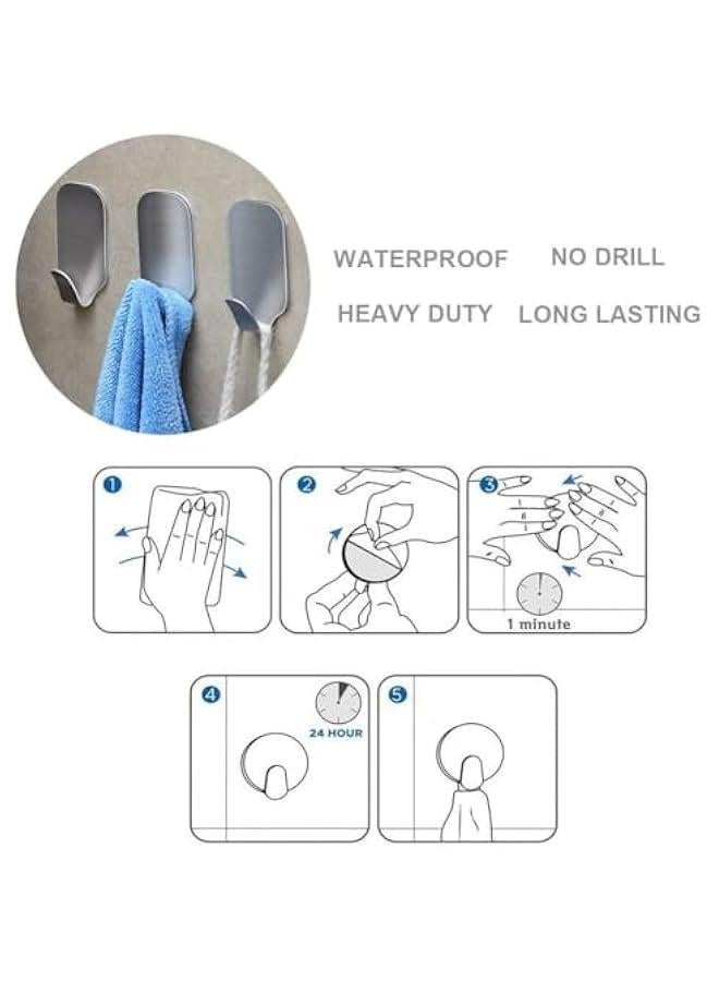 Beauenty Adhesive Heavy Duty Wall Hooks Stainless Steel Ultra Strong, No Drill Waterproof Hanger for Robe, Coat, Keys, Bags, Home Kitchen, Bathroom And Bedroom (pack of 10)  - Image 3