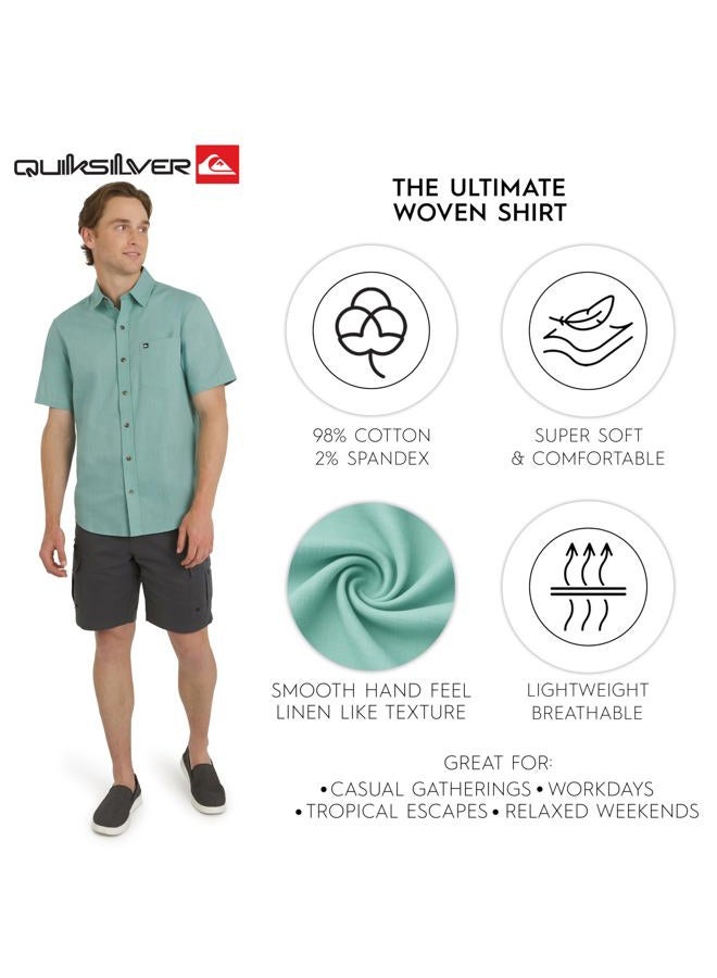 QUIKSILVER قميص رجالي قصير الأكمام من القطن الفاخر، رمادي جاد، XXL - Image 2