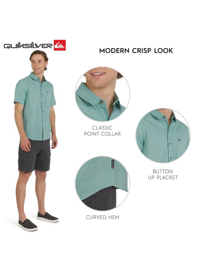 QUIKSILVER قميص رجالي قصير الأكمام من القطن الفاخر، رمادي جاد، XXL - Image 3