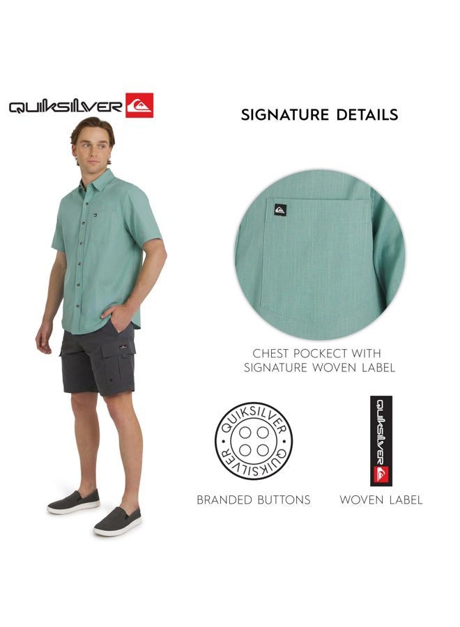 QUIKSILVER قميص رجالي قصير الأكمام من القطن الفاخر، رمادي جاد، XXL - Image 4