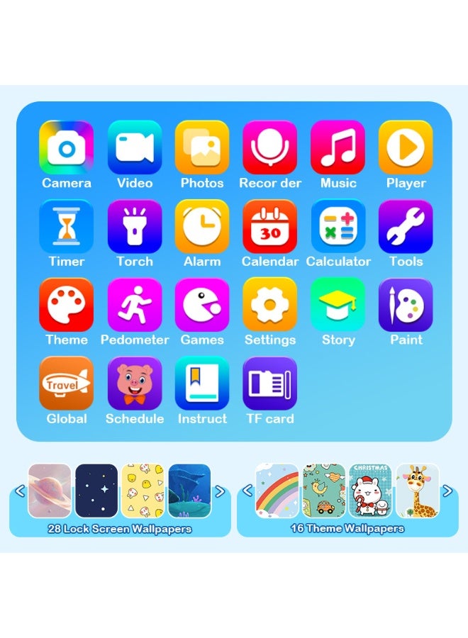 LBMT ألعاب هواتف ذكية للأطفال مع جراب، ألعاب سفر بكاميرا مزدوجة، ألعاب تعليمية، شاشة لمس ٢.٨ بوصة، ١٦ لعبة تعليمية، مشغل موسيقى، هدايا للأولاد والبنات من ٣ إلى ٧ سنوات (أزرق) - Image 3